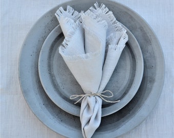 Frayed Linen napkins, light gray linen cloth napkins, fringed linen napkin, wedding napkins, restaurant table napkins, table cloth linen