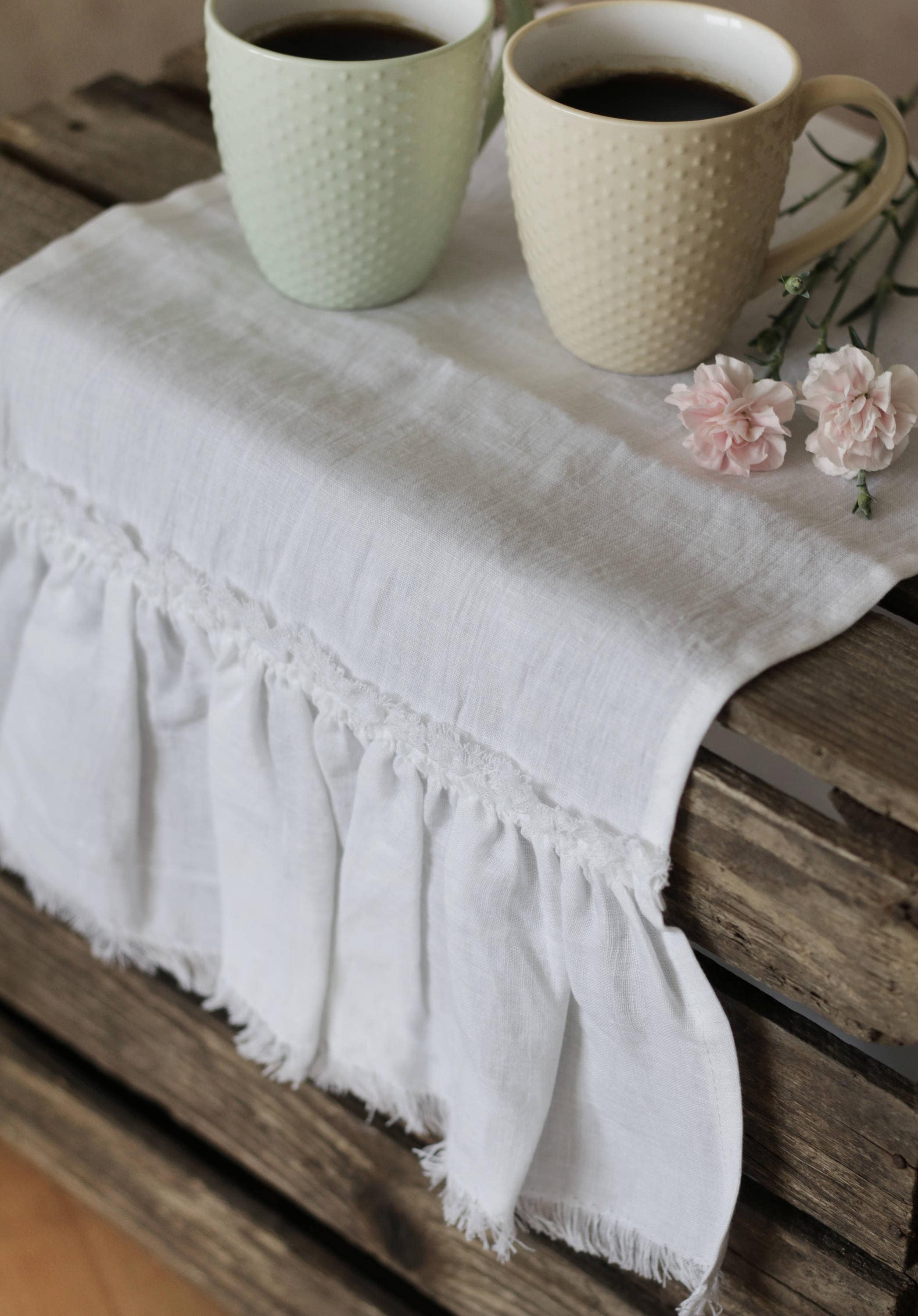 Table runner, rustic white table runner, linen table runner, fringes …