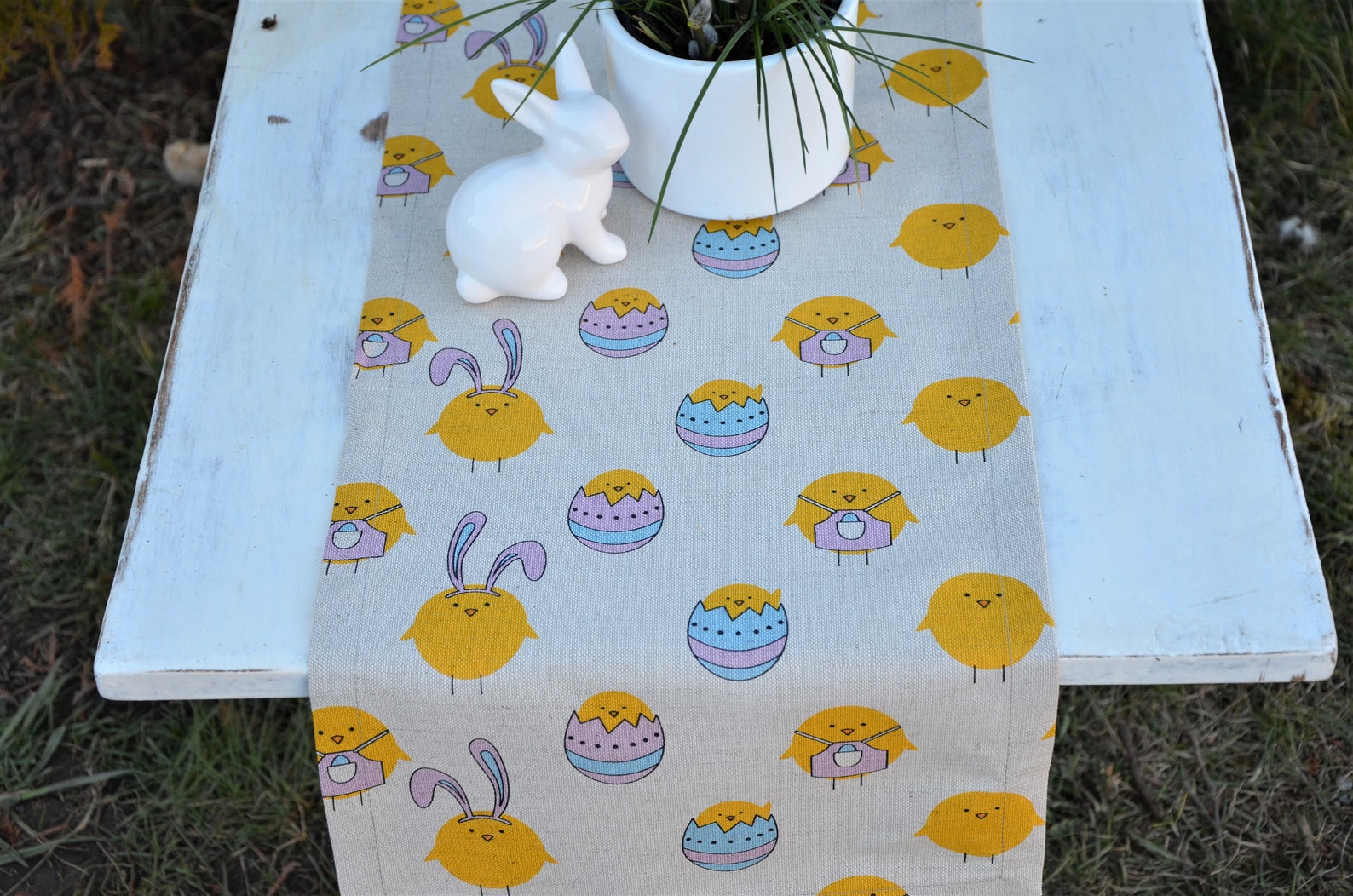 Easter Table Runner Linen Bunny Table Runner Easter Etsy