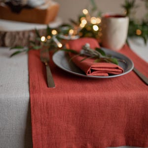 Handmade linen table runner with rustic table styling