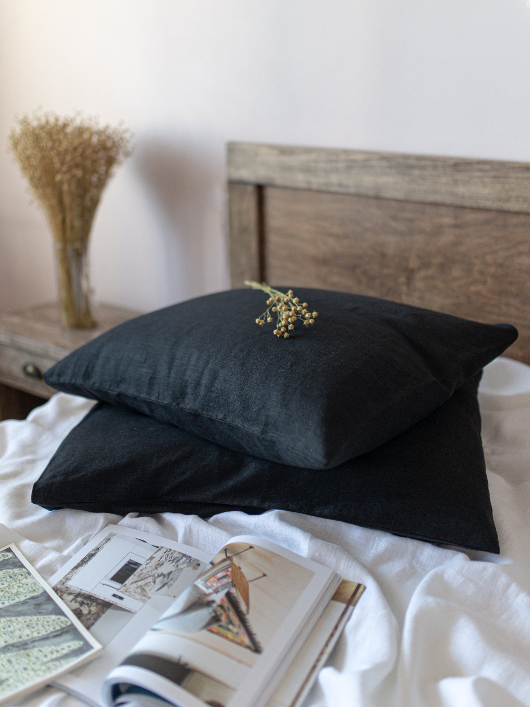 Black Linen Pillowcase. Black Home Decor Pillows. Black Gothic Decor. Black Bed Linen. Linen Pillow Sham King Queen Standard Lumbar Size. Etsy UK