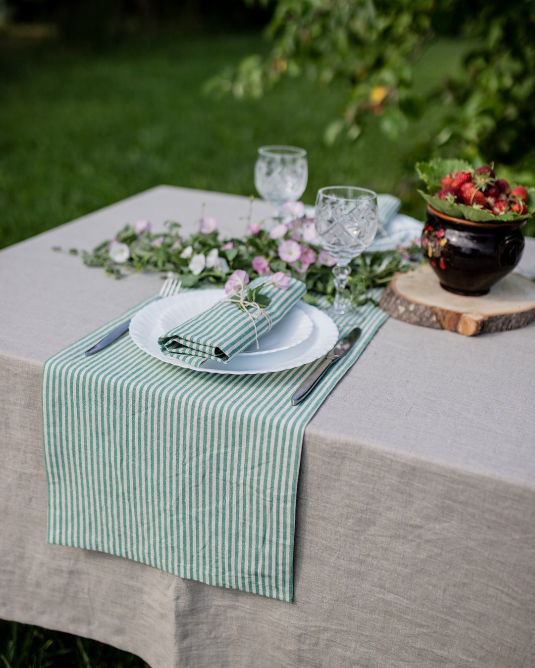 Striped Linen Cotton Table Runner. Table Runner Wedding. Linen Table