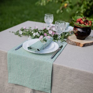 Runner da tavola in cotone lino rigato. Matrimonio runner da tavolo. Tovaglia in lino. Runner da tavolo in lino verde. Copritavolo in lino. Biancheria da tavola a righe