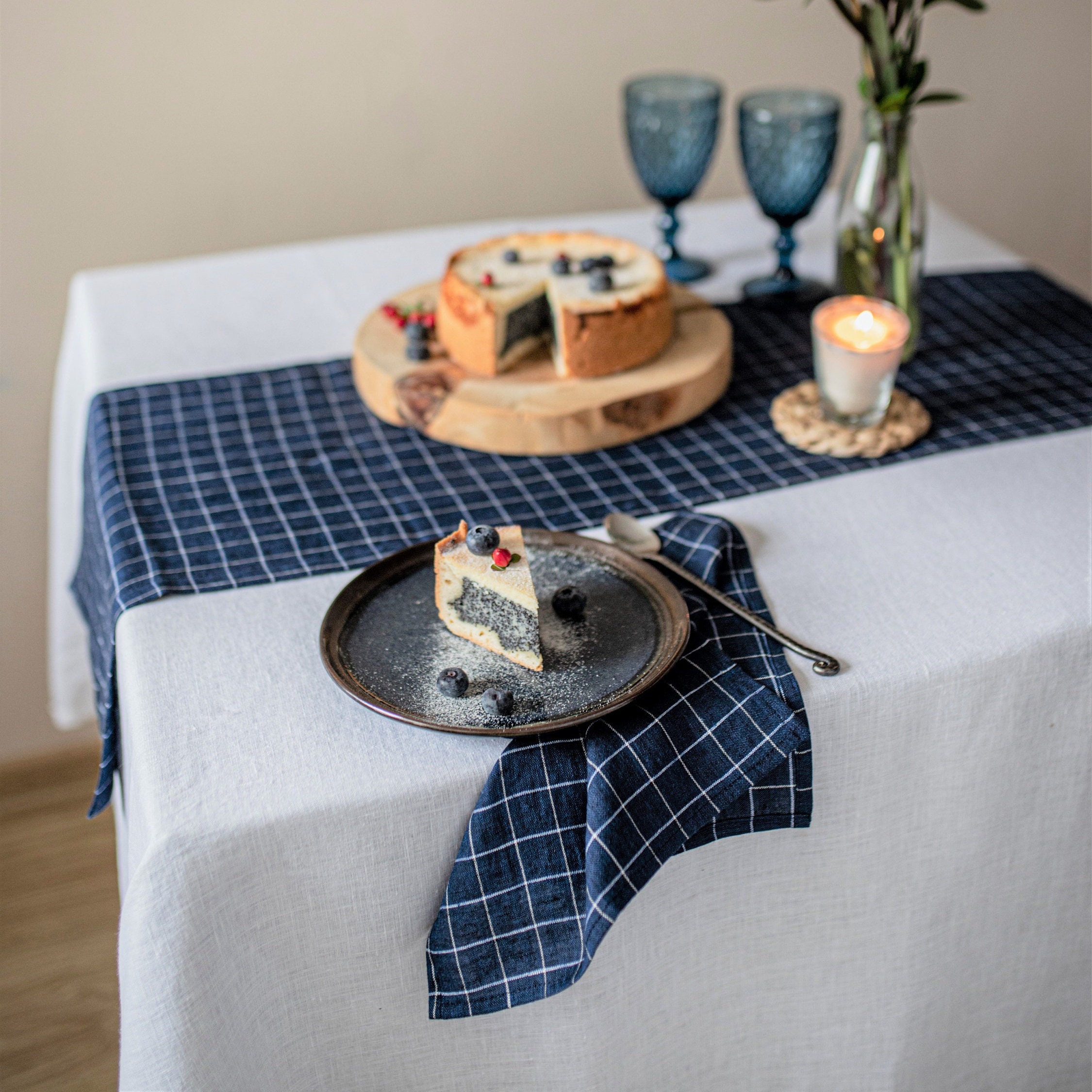 Serviette de cuisine en lin bleu marine, vêtements de vaisselle