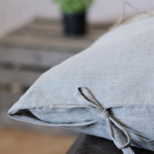 Tie Closure Linen pillow covers. Natural linen pillowcases with ties. Washed linen pillow shams. Standard, Queen, King pillows covers image 6