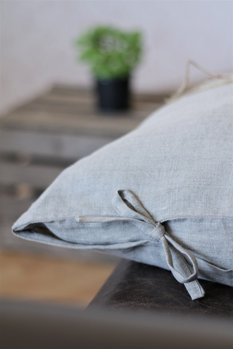 Tie Closure Linen pillow covers. Natural linen pillowcases with ties. Washed linen pillow shams. Standard, Queen, King pillows covers image 6