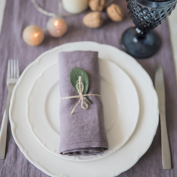 Ash purple linen cloth napkins for Wedding, soft washed linen napkins for dinner, ash purple table clothes, eco friendly napkins