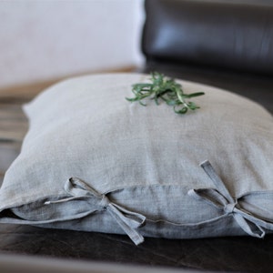 Tie Closure Linen pillow covers. Natural linen pillowcases with ties. Washed linen pillow shams. Standard, Queen, King pillows covers 6. Natural medium