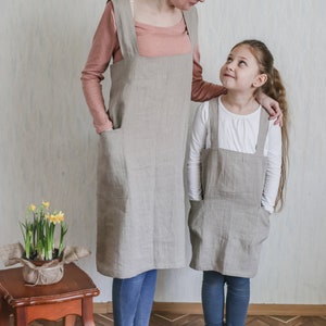 Linen pinafore apron, Japanese style apron, full linen apron, long linen apron, apron dress, cross back apron, loose fit apron, mom gift image 2