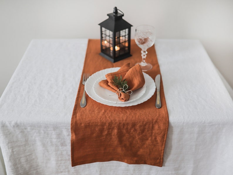 Burnt Orange Linen Table Runner Rustic Linen Runner Wedding Etsy