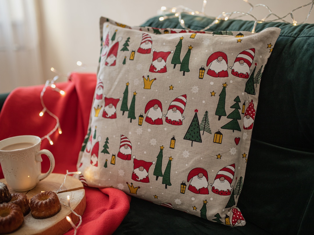 Christmas Decorative Throw Linen Pillows With Santa. Rustic Etsy