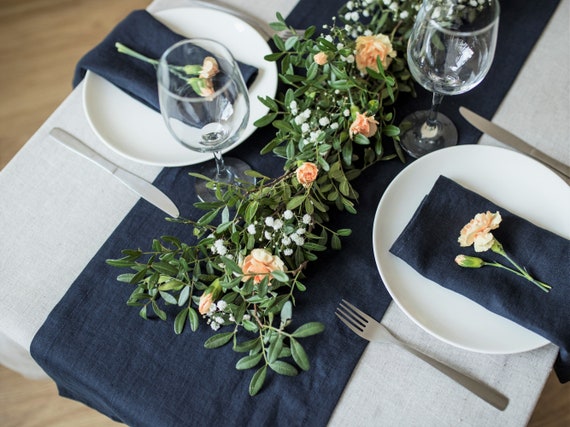 Navy Dark Blue Linen Cloth Napkins, Wedding, Dinner