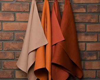 Kitchen Linen Tea Towel, Linen Dishclothes, Kitchen Hand Towel, Eco Friendly Soft Linen Towels, Absorbent Flax Towels, Burnt orange towel