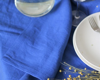 Tovaglie di lino blu, tovaglie nuziali Indaco, tovaglie di lino lavate, tovaglie da pranzo quadrate di lino, tavola blu reale