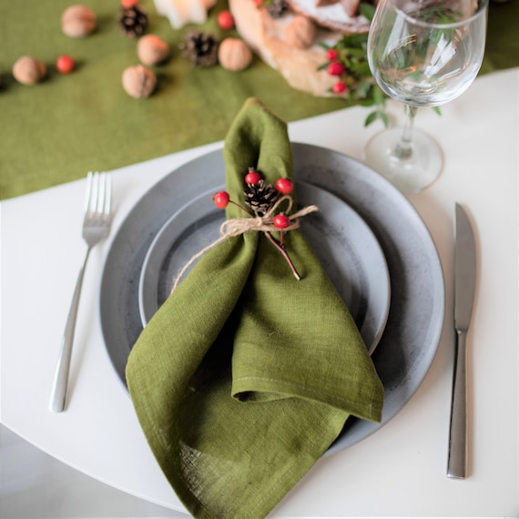 Olive Green Moss Green Linen Cloth Napkins, Olive Green Wedding Napkin, Wedding Table Cloths, Linen Dinner Napkins, Linen Table Napkins 