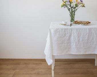 White linen tablecloth, flax table cloth, washed linen tablecloth, square, rectangular tablecloths, wedding tablecloth, dinning tablecloths