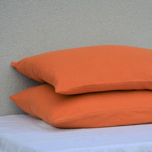 Burnt orange linen pillow cover, Bed linen pillow case, soft washed linen pillow shams, King, Queen, Standard, Euro, Decorative, Custom size