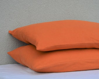 Burnt orange linen pillow cover, Bed linen pillow case, soft washed linen pillow shams, King, Queen, Standard, Euro, Decorative, Custom size