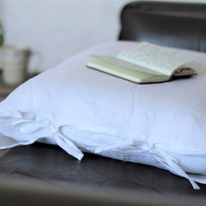 Funda de almohada de lino estilo granja con lazos, fundas de almohada de lino, fundas de almohada de lino, funda de almohada de lino, funda de almohada de lino lavado, almohada de lino