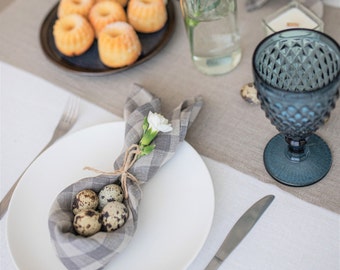 Gingham linen cloth napkins | Plaid linen napkins | Check Easter napkins | Gingham table linens | Farmhouse kitchen table cloth napkin