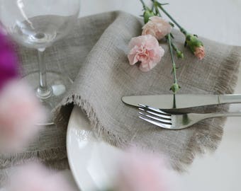Tovaglioli in puro lino, tovaglioli in lino con frange rustiche grigie, tovaglioli da tavola per matrimoni, tovaglioli da cucina, tovaglioli in tessuto ammorbidito, tovaglioli da pranzo, tovaglioli di lino