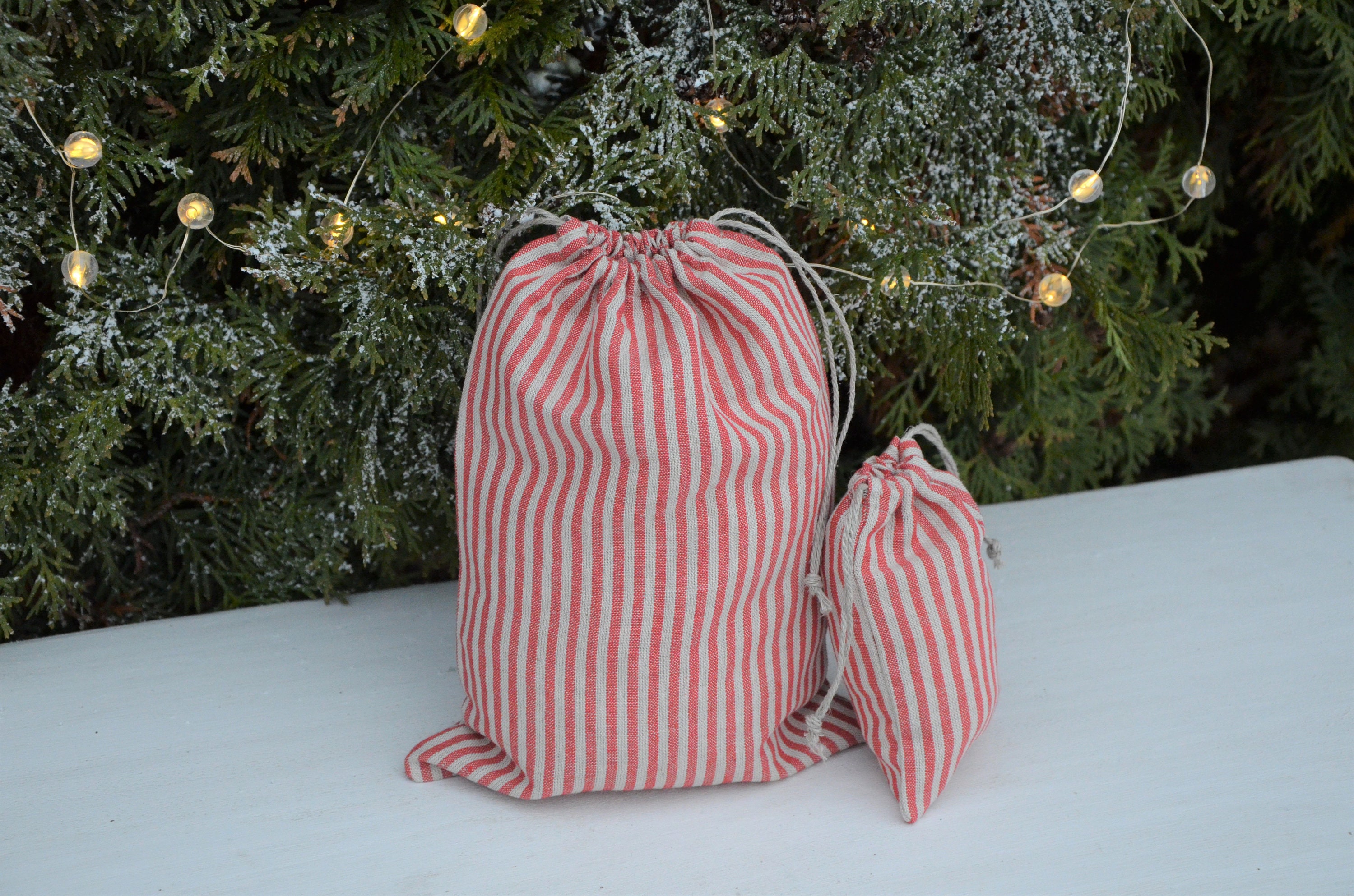 Red Striped Drawstring Gift Bag. Small Large Linen Favour Bags. Christmas Gift Bag. Eco Friendly Linen Bag. Christmas Gift Wrap Pouch Etsy Canada