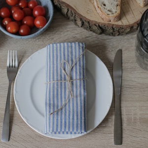 Blue striped wedding napkins, linens cloth napkins, linen napkins, linen table napkins, table napkin, restaurant napkins, dinner napkins