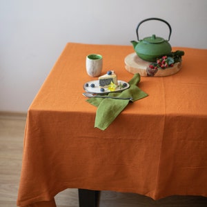 Burnt orange linen tablecloth, orange flax tablecloth, washed linen tablecloth, square, rectangular tablecloths, orange wedding tablecloths
