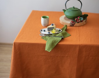 Burnt orange linen tablecloth, orange flax tablecloth, washed linen tablecloth, square, rectangular tablecloths, orange wedding tablecloths