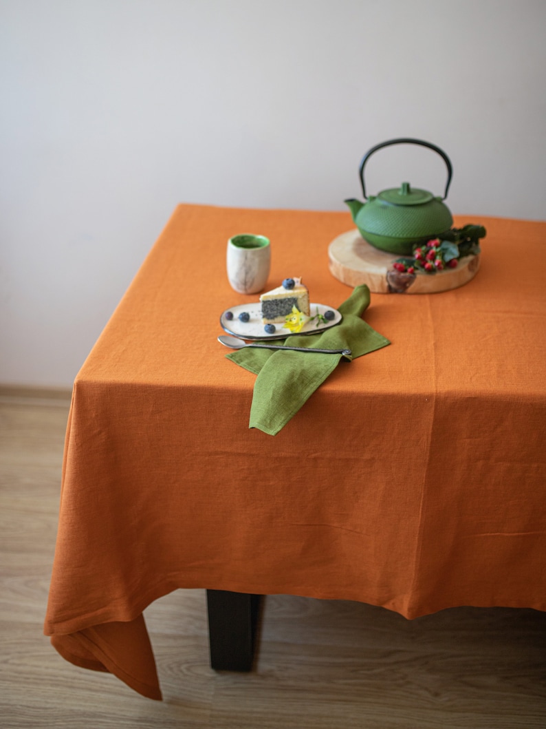 Olive green linen tablecloth, green flax table cloth, Christmas linen tablecloth, square, rectangular tablecloths, green wedding tablecloths 1. Burnt orange