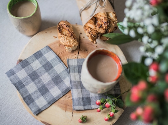 Set Plaid Fabric Coasters Eco Friendly Gingham Coasters Wedding