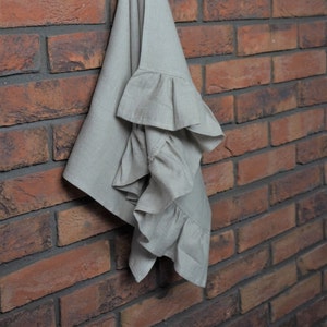 Ruffled linen dish towels. Natural linen hand towels with ruffles. Farmhouse kitchen gift towel. French style linen tea towel.
