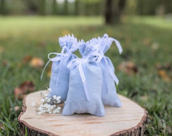 Set 10 dusty blue Wedding gift bags, set dusty blue baptism favors, small bags, lace pouch, lace favor bags, small sacks, linen gift bags