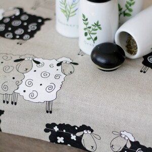 Table Runner with sheep for dinning table decor made of linen/cotton fabric, sheep table clothes image 3