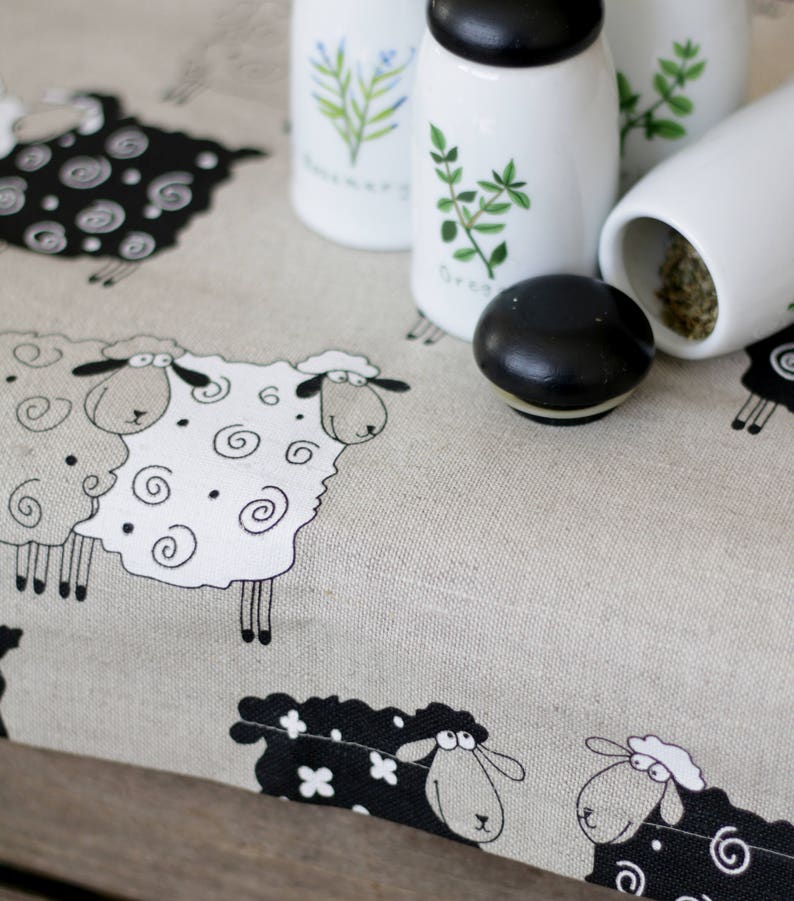 Table Runner with sheep for dinning table decor made of linen/cotton fabric, sheep table clothes image 3