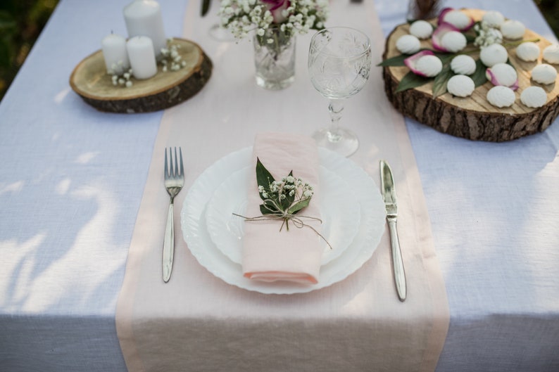 Marinblå linnelöpare, linneduk, bröllopslöpare, mörkblå löpare, linneduk, kökslöpare 5. Blush pink