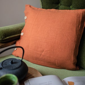 Burnt orange linen pillow covers, burnt orange linen pillow shams, linen pillow case, natural bed linen, washed linen pillows, flax pillows