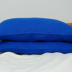 Set of 2 linen pillow cases. Linen pillow case in royal blue. Stone washed, soft linen pillow sham. Envelope closure pillow cover image 5