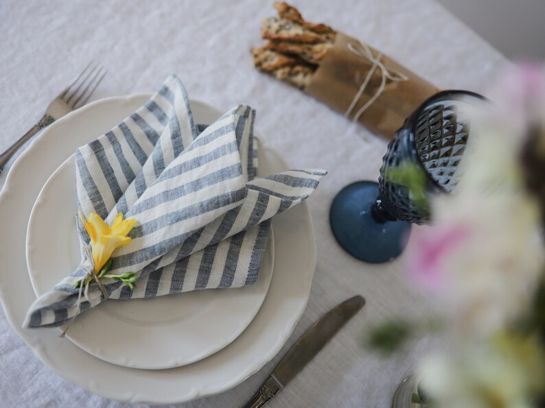Blue white striped napkins striped cloth napkins flax Etsy