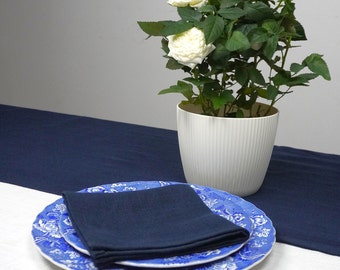 Set of 6 Navy Blue Linen Napkins, Handmade Cloth Napkins, Thick washed table linens