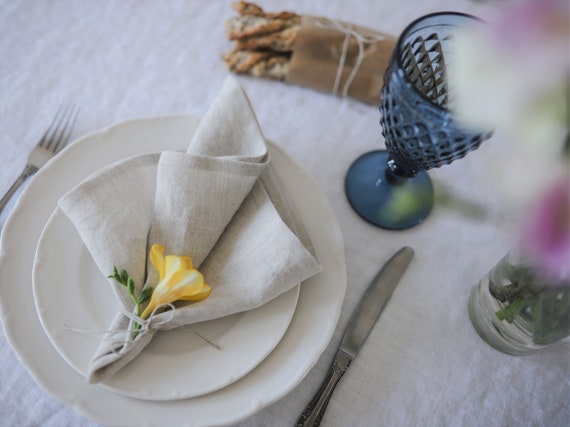 White or ivory linen napkins Wedding dinner cocktail cloth off white napkins