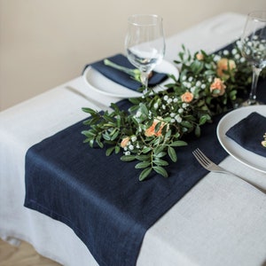 Navy blue linen table runner, linen table cloth, table runner wedding, dark blue table runner, linens table topper, kitchen table runners