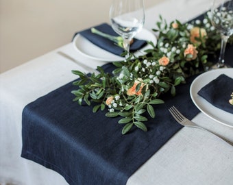 Navy blue linen table runner, linen table cloth, table runner wedding, dark blue table runner, linens table topper, kitchen table runners