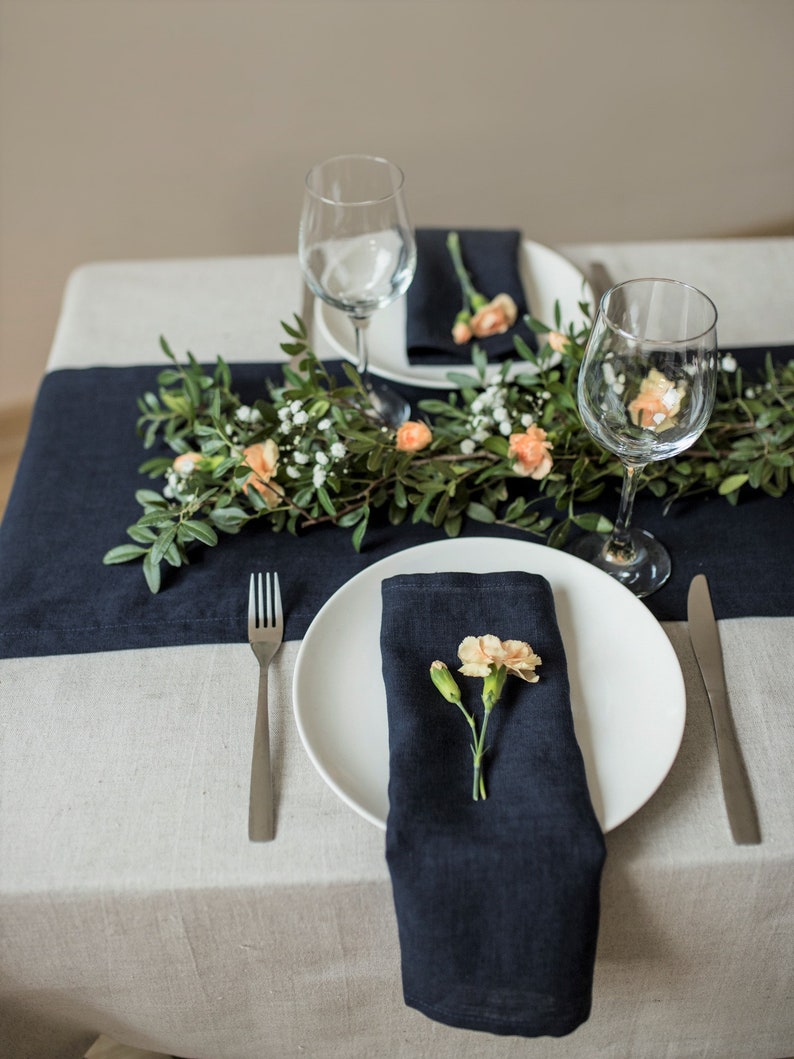 Dark Blue Wedding Table Napkins Navy Blue Linen Napkin Etsy