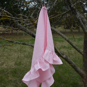 Natural linen hand towels with ruffles for farmhouse kitchen decorating, shabby chic towels, long-lasting fabric tea towels image 9
