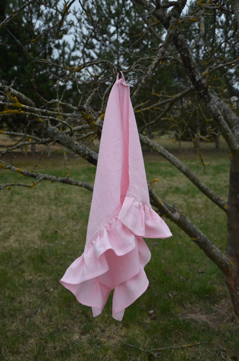 Natural linen hand towels with ruffles for farmhouse kitchen decorating, shabby chic towels, long-lasting fabric tea towels image 9