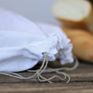 Sacs de pain en lin blanc, gardien de pain réutilisable, rangement du pain, sac écologique à cordon, sac à pain long, sac de nourriture, sac à pain en tissu écologique, image 3