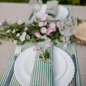 Striped green linen cotton cloth napkins, striped green wedding napkin, wedding table cloths, linen dinner napkins