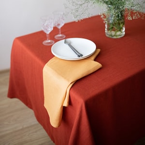 Orange linen napkins for boho table scape. Wedding table cloth napkins. Long-lasting orange napkins. Orange fabric party napkins.