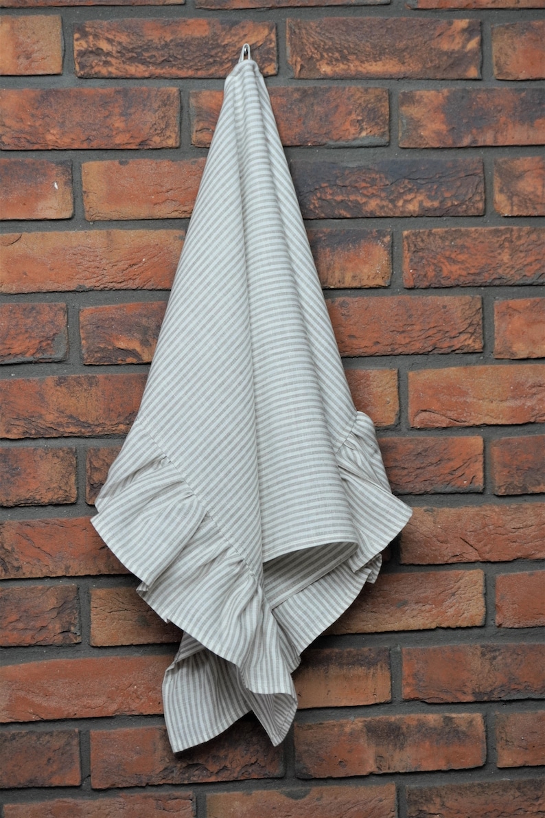 Natural linen hand towels with ruffles for farmhouse kitchen decorating, shabby chic towels, long-lasting fabric tea towels image 4